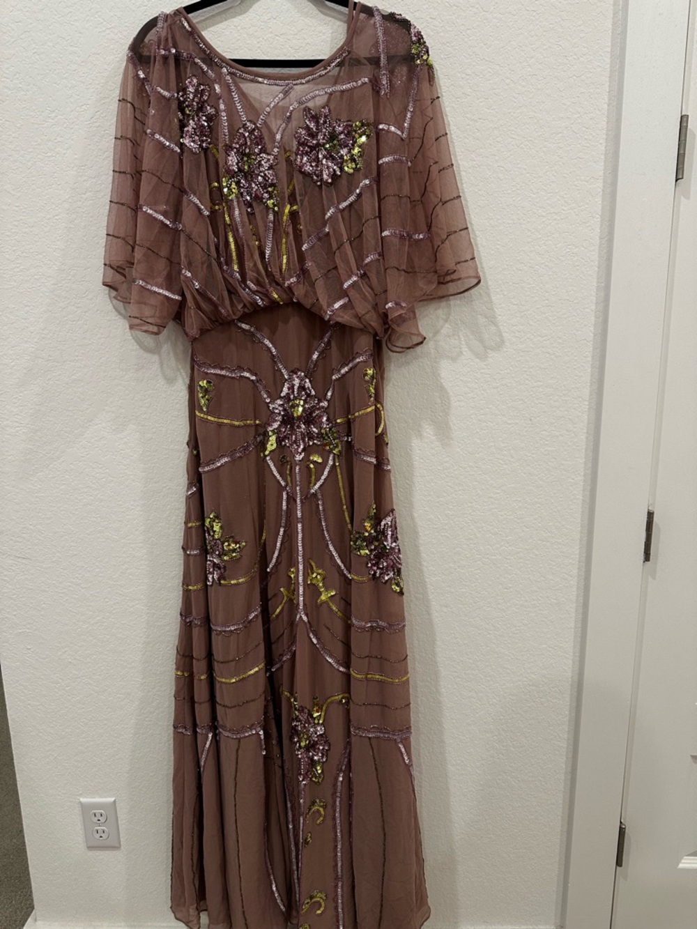ASOS DESIGN Embellished Batwing  Maxi Dress with Floral art work in Pink